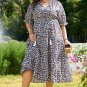 Brown Leopard Tassel Tied Neck Short Sleeve Plus Size Dress