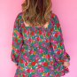 White Plus Size Floral Frilled Square Neck Shirred Long Sleeve Dress