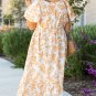 Apricot Floral Print Puff Short Sleeve Resort Plus Size Maxi Dress