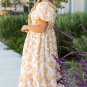 Apricot Floral Print Puff Short Sleeve Resort Plus Size Maxi Dress