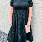 Black Plus Size Textured Tiered Short Sleeve Maxi Dress