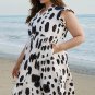 White Polka Dot Print Ruffled Sleeve Pocketed Plus Size Midi Dress