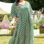Green Geometric Floral Print Half Sleeve Plus Size Maxi Dress