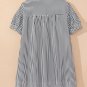 Black Stripe Short Sleeve Buttoned V Neck Pocketed Plus Size Mini Dress