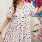 White Polka Dot Print Bubble Sleeve Button Up Plus Size Shirt Dress