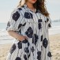 Black Plus Size Floral 3/4 Puff Sleeve Lace Up Neck Mini Dress