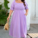 Wisteria Swiss Dot Smocked Frilled Neckline Short Sleeve Plus Size Dress