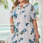 White Plus Size Floral Short Puff Sleeve Contrast Tie V Neck Dress