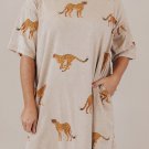 Apricot Plus Size Cheetah Print Side Pockets T Shirt Mini Dress