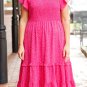 Rose Polka Dot Print Ruffled Smocked High Waist Plus Midi Dress