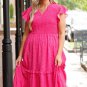 Rose Polka Dot Print Ruffled Smocked High Waist Plus Midi Dress