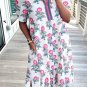 White Allover Print Contrast Split Neckline Short Puff Sleeve Curvy Dress