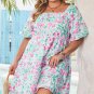 White Floral Print Ric-rac Trim Square Neck Plus Size Mini Dress
