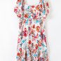 White Floral Square Neck Puff Sleeve Flowy Plus Size Midi Dress