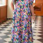 Blue Geometric Print Ruffled Short Sleeve Plus Size Tiered Maxi Dress