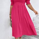 Sachet Pink Swiss Dot Smocked Frilled Neckline Short Sleeve Plus Size Dress