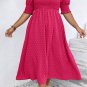 Sachet Pink Swiss Dot Smocked Frilled Neckline Short Sleeve Plus Size Dress