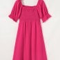 Sachet Pink Swiss Dot Smocked Frilled Neckline Short Sleeve Plus Size Dress