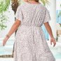 White Floral V Neck Ruffled Short Sleeve Plus Size Dress