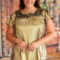 Gold Plus Size Floral Embroidered Short Sleeve Top