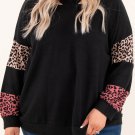 Black Plus Size Leopard Patchwork Strappy Neck Top