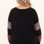 Black Plus Size Leopard Patchwork Strappy Neck Top