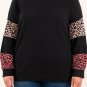 Black Plus Size Leopard Patchwork Strappy Neck Top