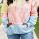Sky Blue Colorblock Kangaroo Pocket Plus Size Hoodie