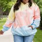 Sky Blue Colorblock Kangaroo Pocket Plus Size Hoodie