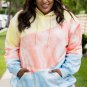Sky Blue Colorblock Kangaroo Pocket Plus Size Hoodie