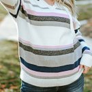 Stripe Plus Size Striped Hooded Knit Sweater