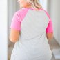 Stripe Leopard Patch Pocket Plus Size Raglan Sleeve Tee