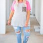 Stripe Leopard Patch Pocket Plus Size Raglan Sleeve Tee