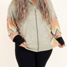 Gray Plus Size Chevron Sleeves Top