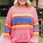 Pink Plus Size Stripe Oversized Sweater