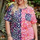 Plus Size Leopard Colorblock Short Sleeve Top