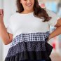 White Plaid Dot Ruffled Plus Size Babydoll Top