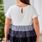White Plaid Dot Ruffled Plus Size Babydoll Top