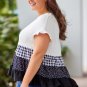 White Plaid Dot Ruffled Plus Size Babydoll Top