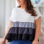White Plaid Dot Ruffled Plus Size Babydoll Top