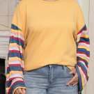 Yellow Serape Striped Bell Sleeve Plus Size Top