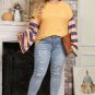 Yellow Serape Striped Bell Sleeve Plus Size Top
