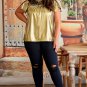 Gold Plus Size Floral Embroidered Short Sleeve Top