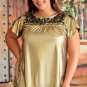 Gold Plus Size Floral Embroidered Short Sleeve Top