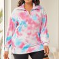 Multicolor Plus Size Tie dye Zipped Collared Pullover Sweatshirt