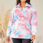 Multicolor Plus Size Tie dye Zipped Collared Pullover Sweatshirt
