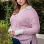 Pink Plus Size Exposed Seam Waffle Knit Top