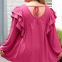 Pink Crinkle Ruffled V Neck Plus Size Blouse