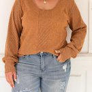 Brown Plus Size Ribbed Slim Fit Knit Top