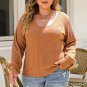 Brown Plus Size Ribbed Slim Fit Knit Top